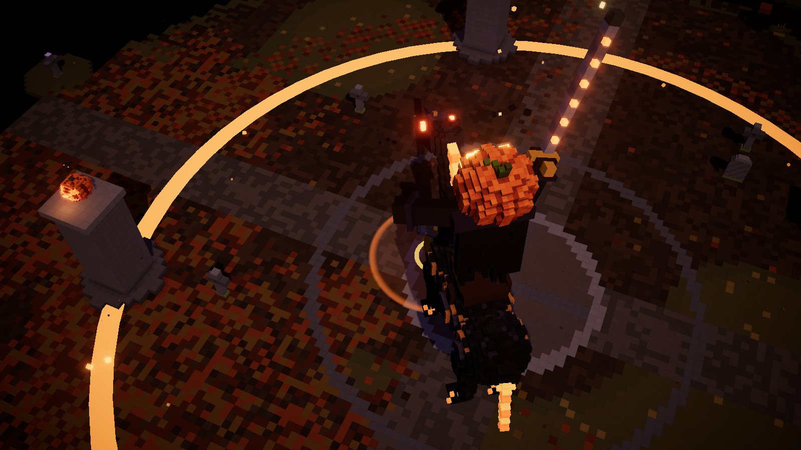 The Hollow Horseman boss in the Pumpkin Hollow arena